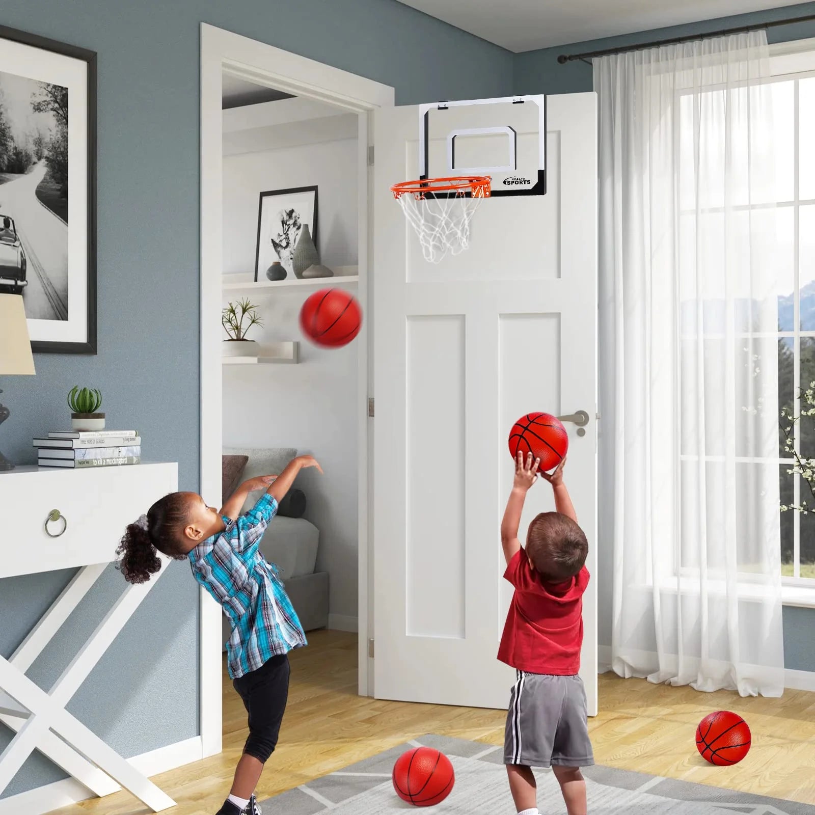 Basketball Hoop Indoor, over the Door Basketball Hoop, Indoor Outdoor Mini Basketball Hoop with Backboard Birthday Gift Toy for Kids & Adults