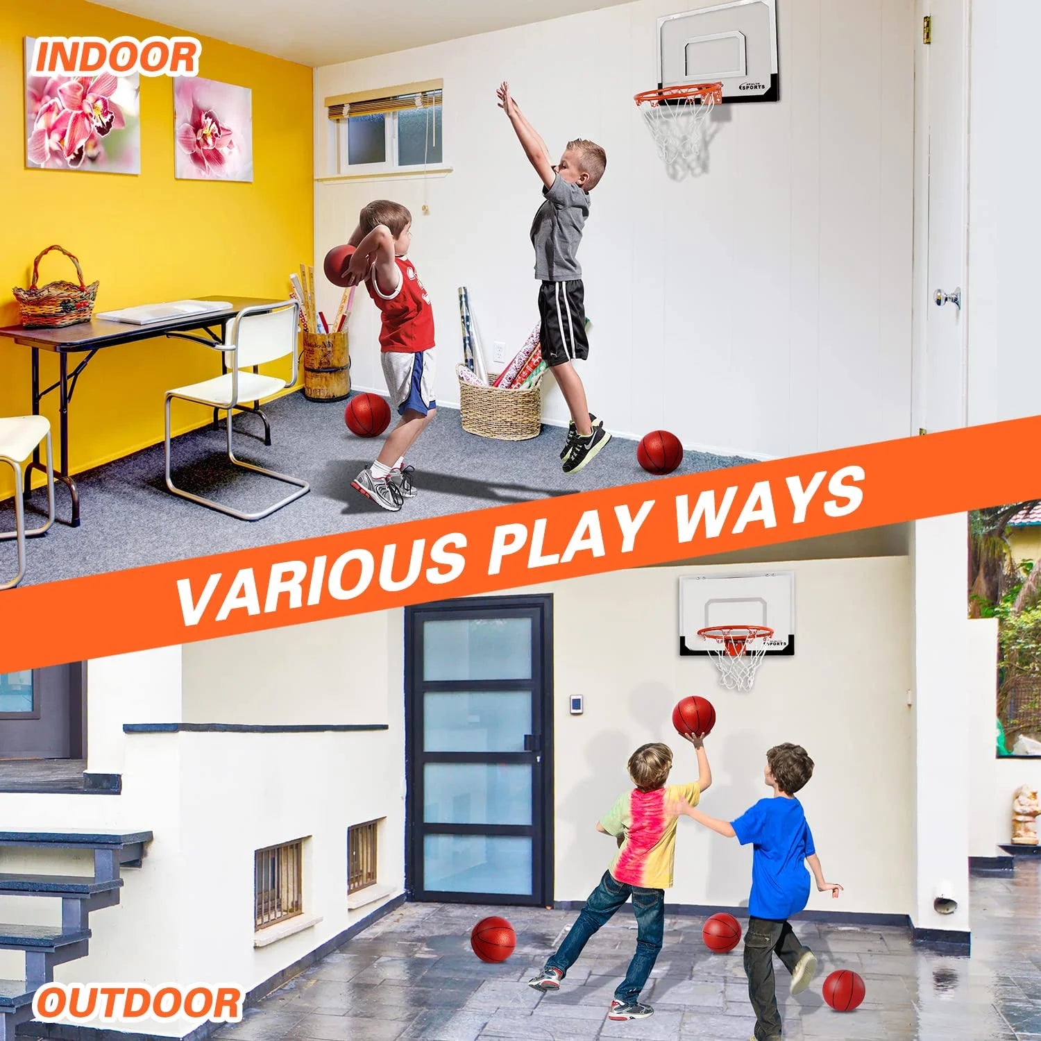 Basketball Hoop Indoor, over the Door Basketball Hoop, Indoor Outdoor Mini Basketball Hoop with Backboard Birthday Gift Toy for Kids & Adults