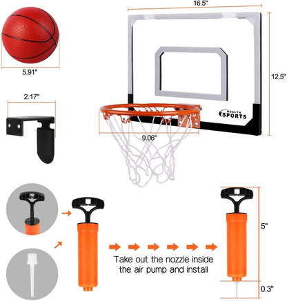 Basketball Hoop Indoor, over the Door Basketball Hoop, Indoor Outdoor Mini Basketball Hoop with Backboard Birthday Gift Toy for Kids & Adults
