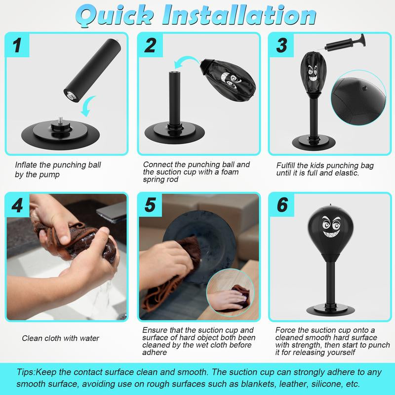 Desktop Punching Bag, Stress Buster with Suction Cup for Office Table and Counters, Heavy Duty Stress Relief Ball, Desk Boxing Punch Ball, Funny Toys for Kids Coworkers and Friends