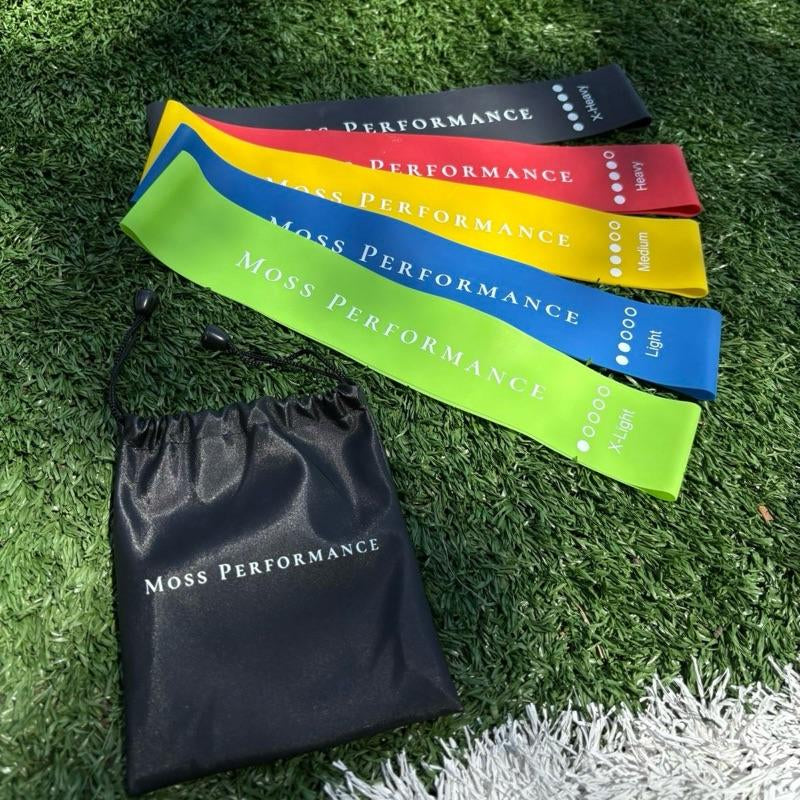 Moss Performance Premium Loop Resistance Bands, Set of 5 Strengths with Carry Bag, Strength Training for Men & Women