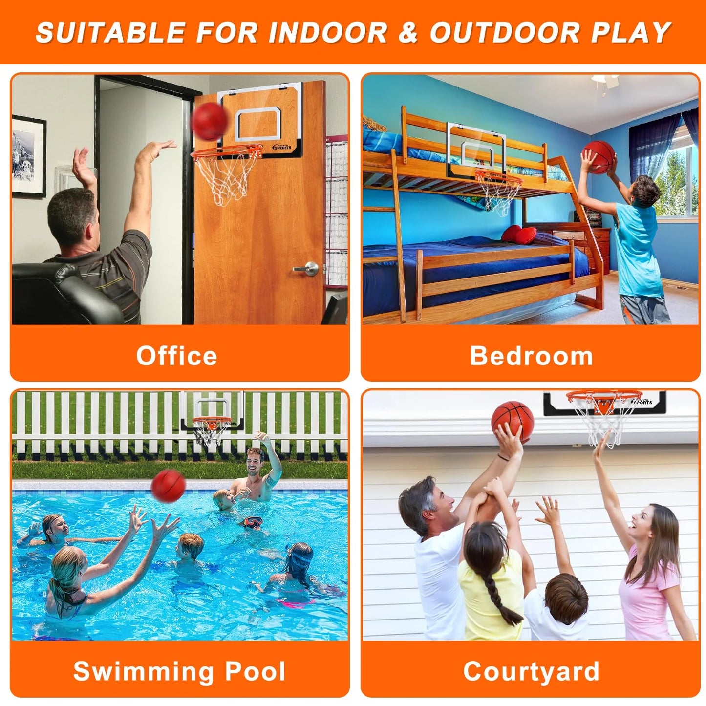 Basketball Hoop Indoor, over the Door Basketball Hoop, Indoor Outdoor Mini Basketball Hoop with Backboard Birthday Gift Toy for Kids & Adults