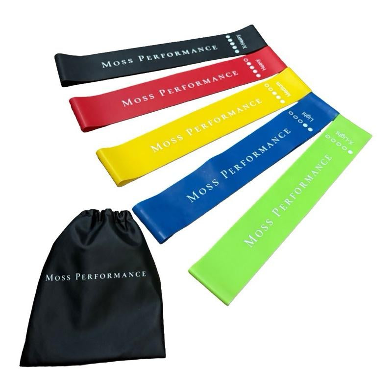 Moss Performance Premium Loop Resistance Bands, Set of 5 Strengths with Carry Bag, Strength Training for Men & Women
